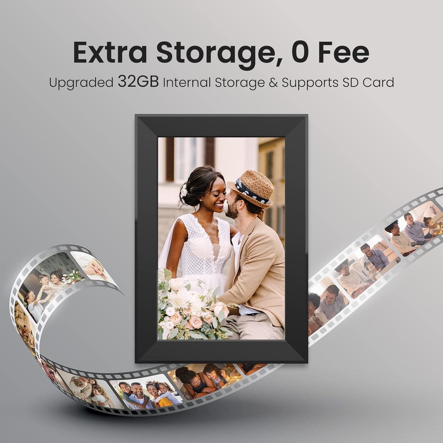 10.1 Inch Digital Picture Frame with 32GB Storage, Frameo WiFi Digital Photo Frame, 1280 * 800 IPS Touch Screen, Auto-Rotate Slideshow, Easy to Share Photo/Video via Free App