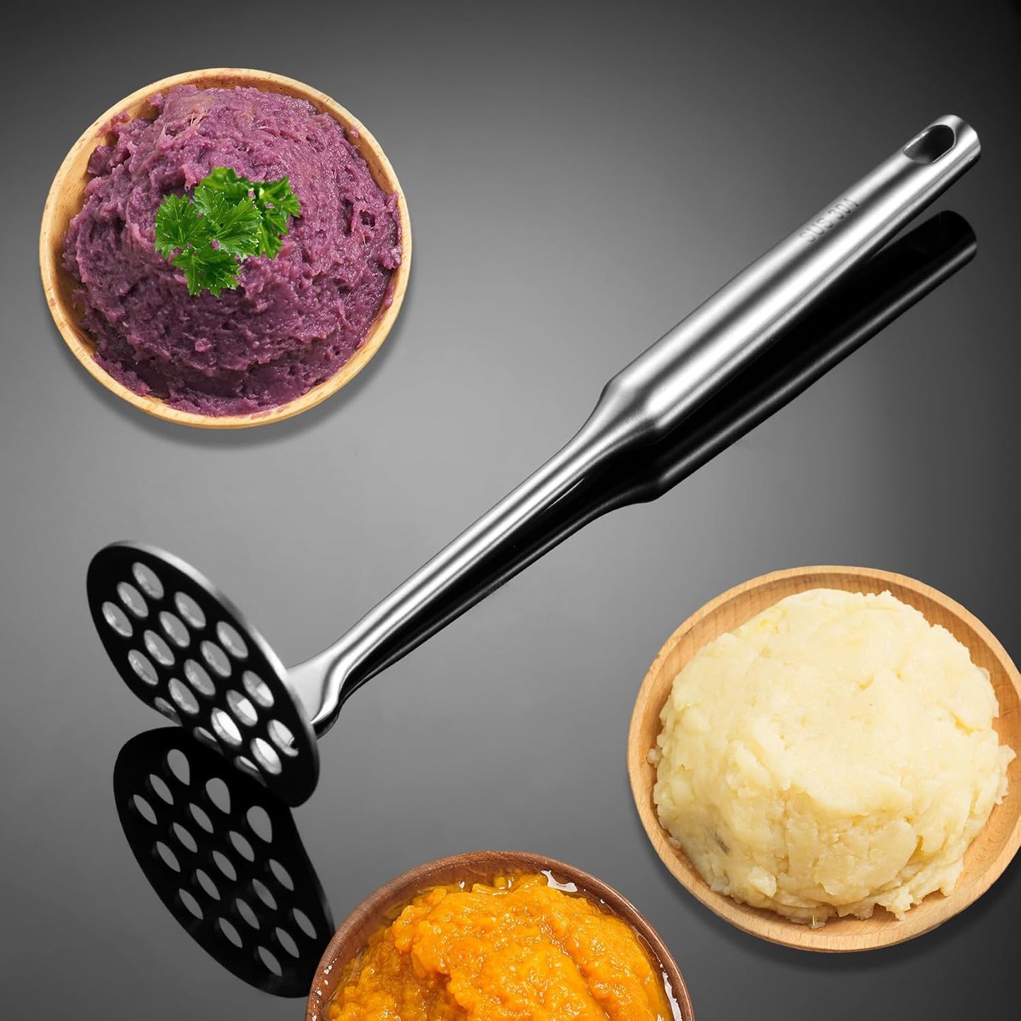 Potato Masher Stainless Steel Small, Mini Avocado Masher, Manual Potatoes Smasher Kitchen Tool for Avocado, Potatoes, Beans, Vegetables, 8.7Inch Metal Mashing Utensil, Dishwasher Safe