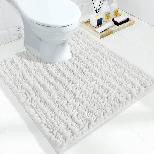 Yimobra Toilet Rug U Shaped Washable 24x20 Inch - Ultra Soft Absorbent Chenille Bath Rugs for Toilet, Quick Dry & Machine Washable, Non Slip Contour Bathroom Mat, White