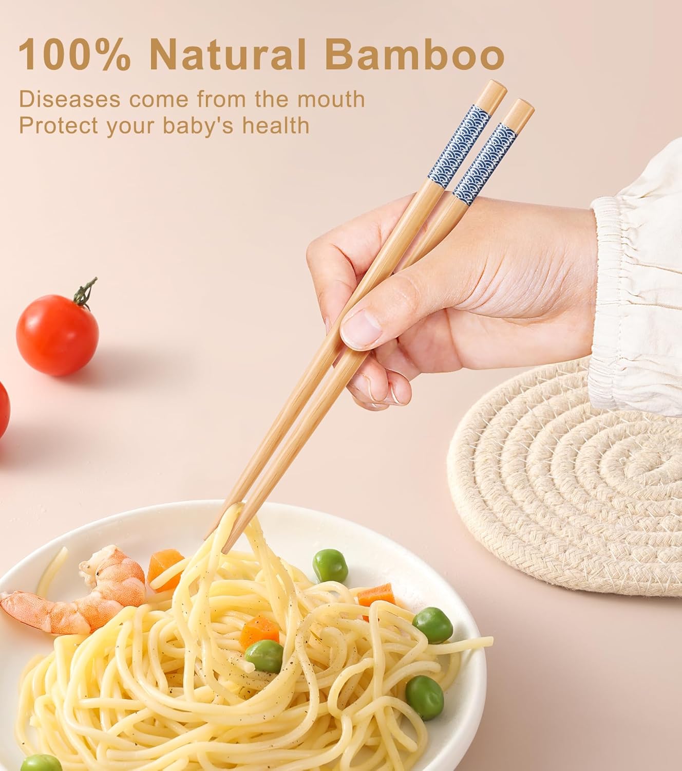 7inch Short kids Bamboo Chopsticks 5 Pairs Reusable Wooden Natural Chopstick Training for Beginners