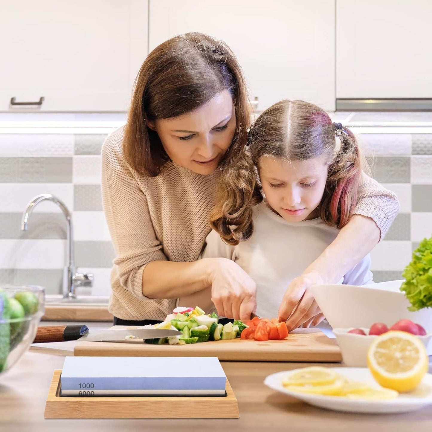 Whetstone Knife Sharpening Stone Kit - Double Sided Whetstone Knife Sharpener 1000/6000 Grit, Professional Honing Sharpening Stone Set With Slip-Resistant Bamboo Base and Angle Guide