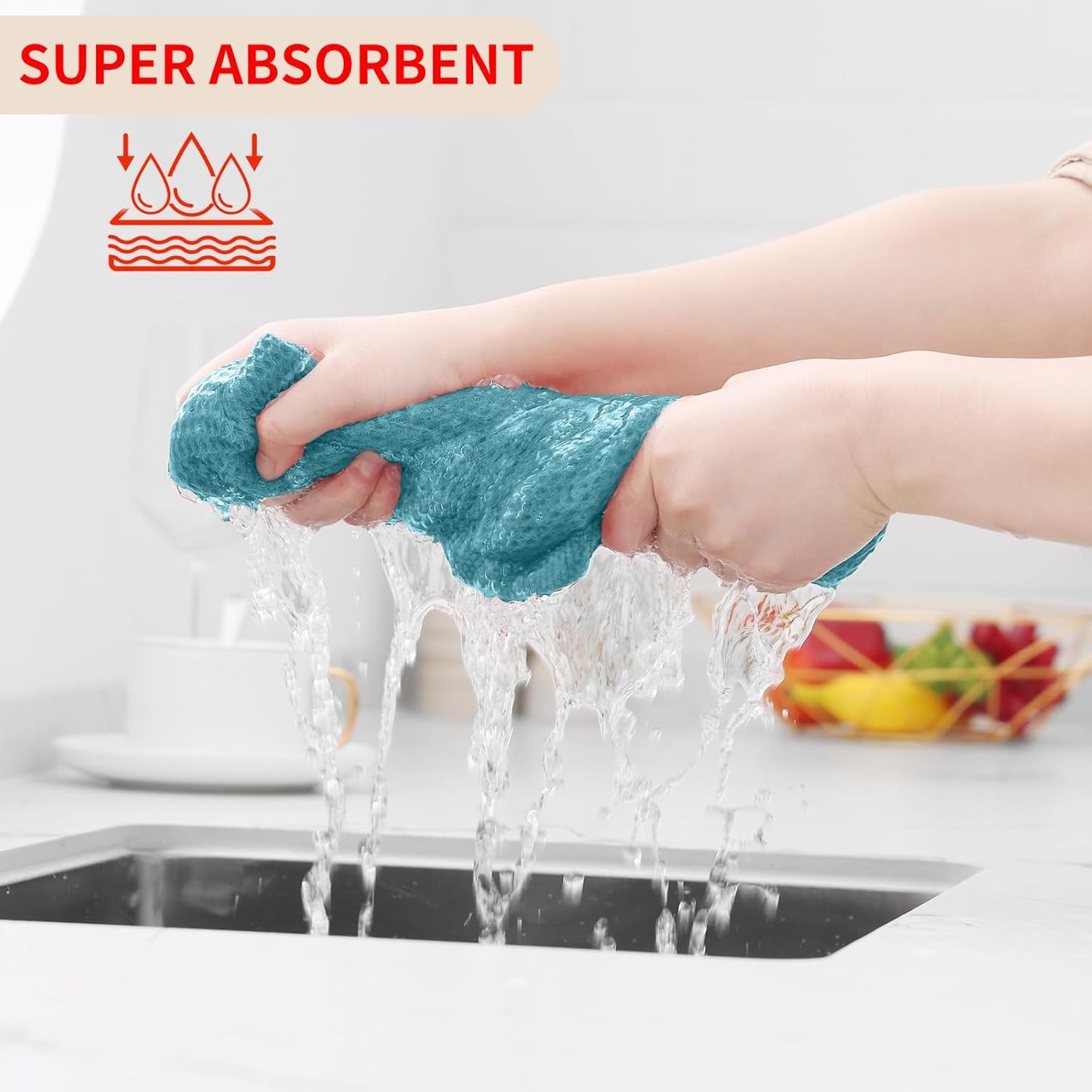 Homaxy 100% Cotton Waffle Weave Kitchen Dish Cloths, Ultra Soft Absorbent Quick Drying Dish Towels, 12 x 12 Inches, 12-Pack, Lake Blue