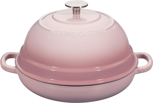 Enameled Cast Iron Dutch Oven Pot with Lid, Round Bread Oven for Homemade Sourdough Bread Baking, 6 Quart, Pink