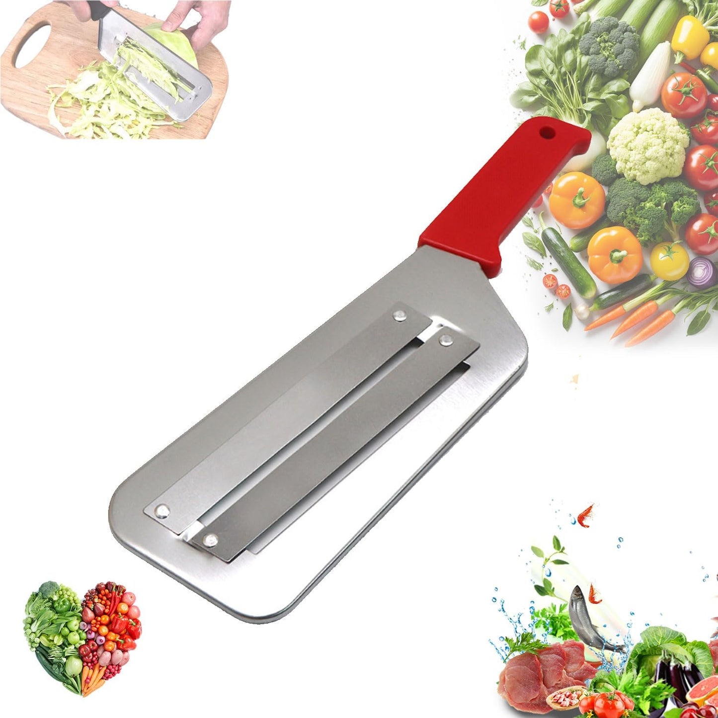 Dual Blade Julienne Cutter, Stainless Steel Shredder Slicer, Stainless Steel Cabbage Shredder for Coleslaw, Cabbage Slicer, Suitable for Vegetables and Fruits(Red)