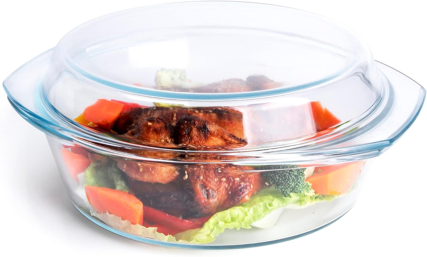 Round Tempered Glass Casserole Dish with Lid, Glass Casserole Baking Dish for Oven, Freezer and Dishwasher Safe - 2.5QT