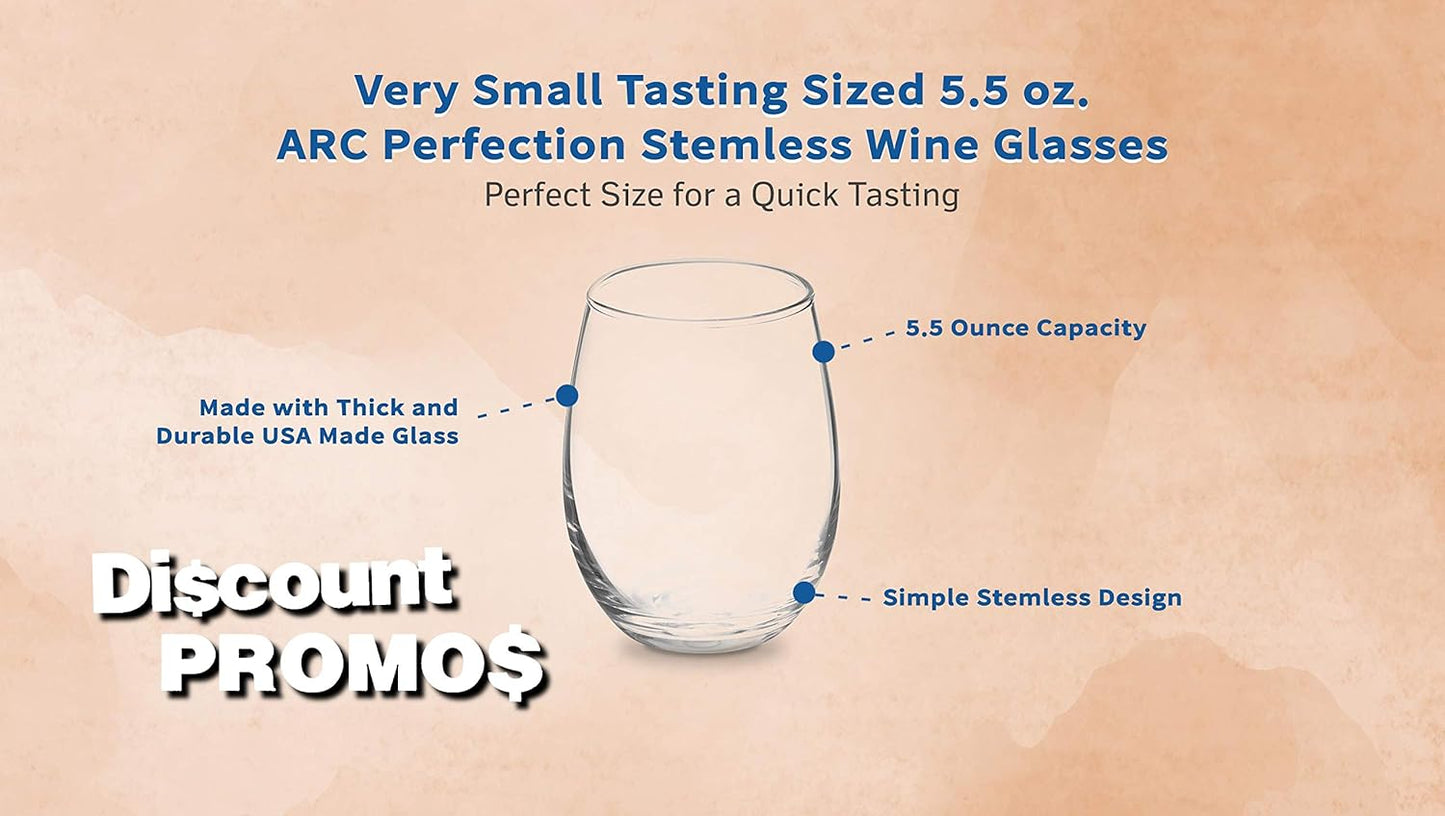 DISCOUNT PROMOS Stemless Wine Glasses by ARC 5.5 oz. Set of 12, Bulk Pack - Perfect for Hotel, Bar, Restaurant or Lounge - Clear