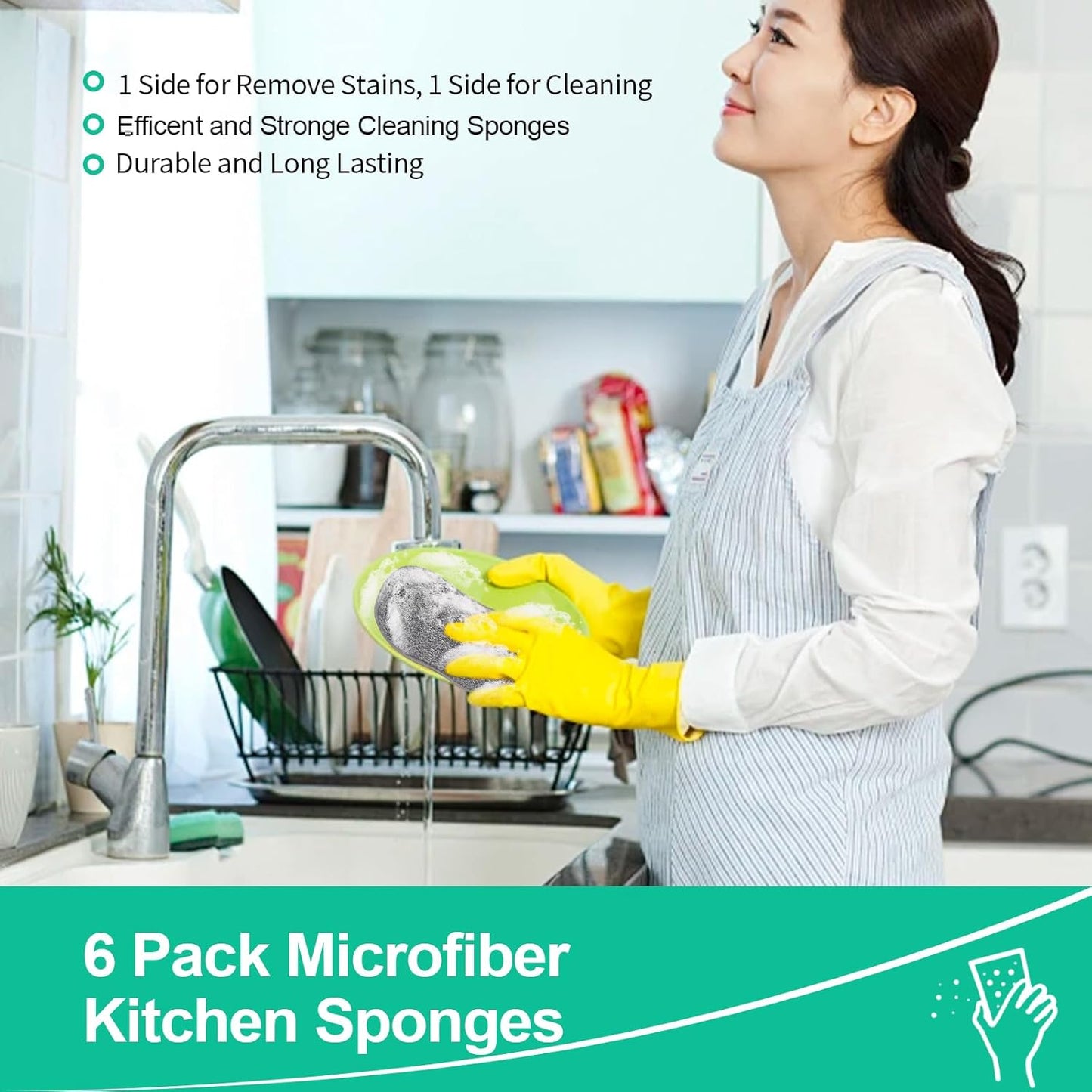 Upgrated Dual-Sided Sponges Kitchen, 6 Pack Microfiber Non Scratch Dish Scrub Sponge, All Purpose Dish Washing Scrubber for Cleaning Dishes, Kitchen, Pots, Pans, Sink & Household