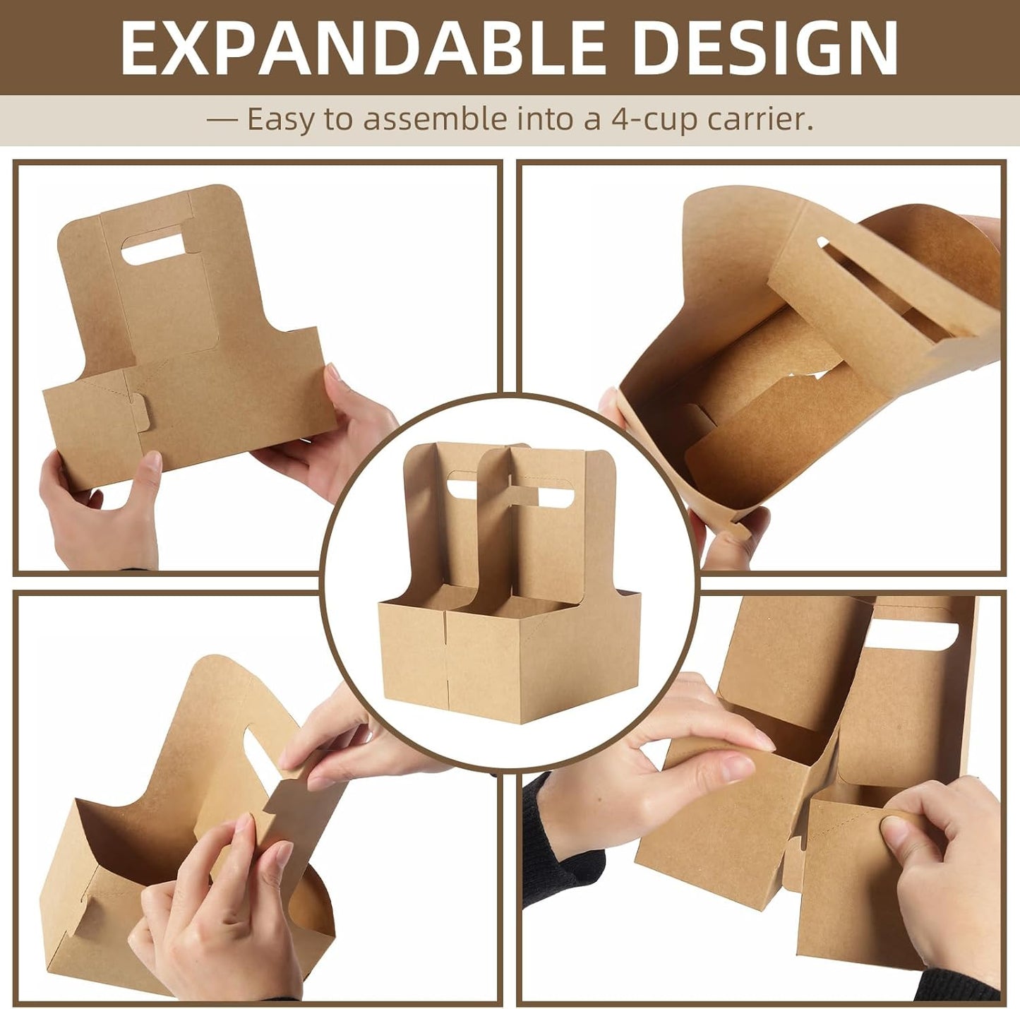 LITLANDSTAR Disposable Coffee Cup Carrier for Delivery, 2 Cup Paperboard Cup Holder Portable Drink Holder Take Out Drink Carrier with Handle for Hot & Cold Drinks, 100 Pack