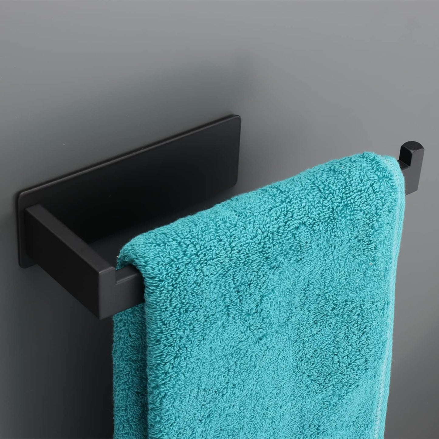 Hand Towel Holder, Strong Self Adhesive Hand Towel Ring, Thicken SUS304 Stainless Steel Hand Towel Bar/Rack, No Drilling Modern Hand Towel Hanger (Matte Black, 9 in)