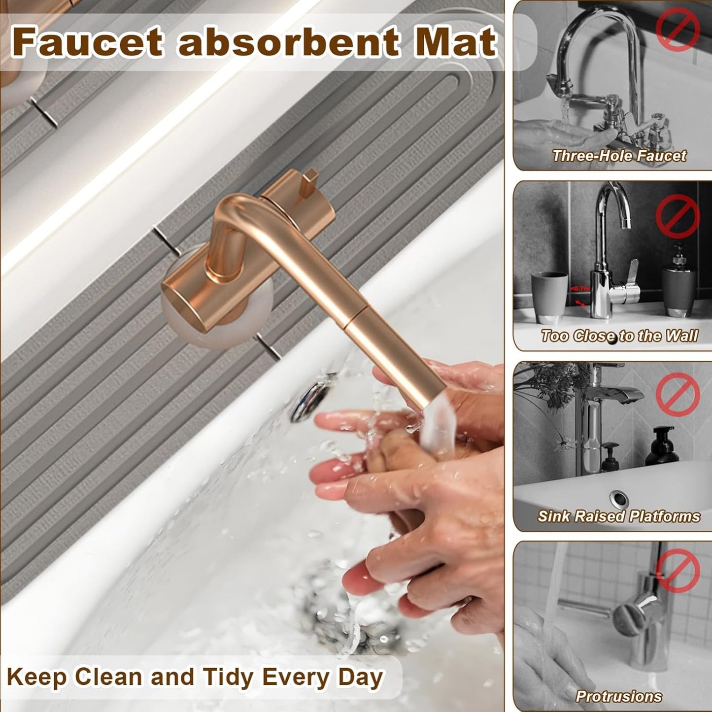 Faucet Mat for Kitchen Sink, Diatomite Super Absorbent Fast Drying Stone Sink Tray for Bathroom Kitchen Sink Splash Guard(Round Grey,23.6x3.9in)