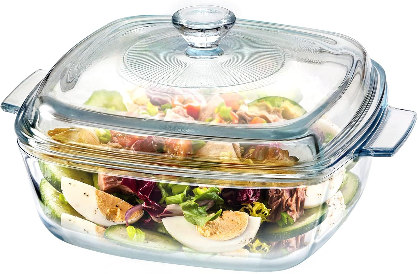 NUTRIUPS Small Square Casserole Dish with Lid Oven Safe Covered Glass Casserole Dish 7.8 Inches Glass Microwave Bowls With Lids Microwavable Cookware (Small-1.5L)