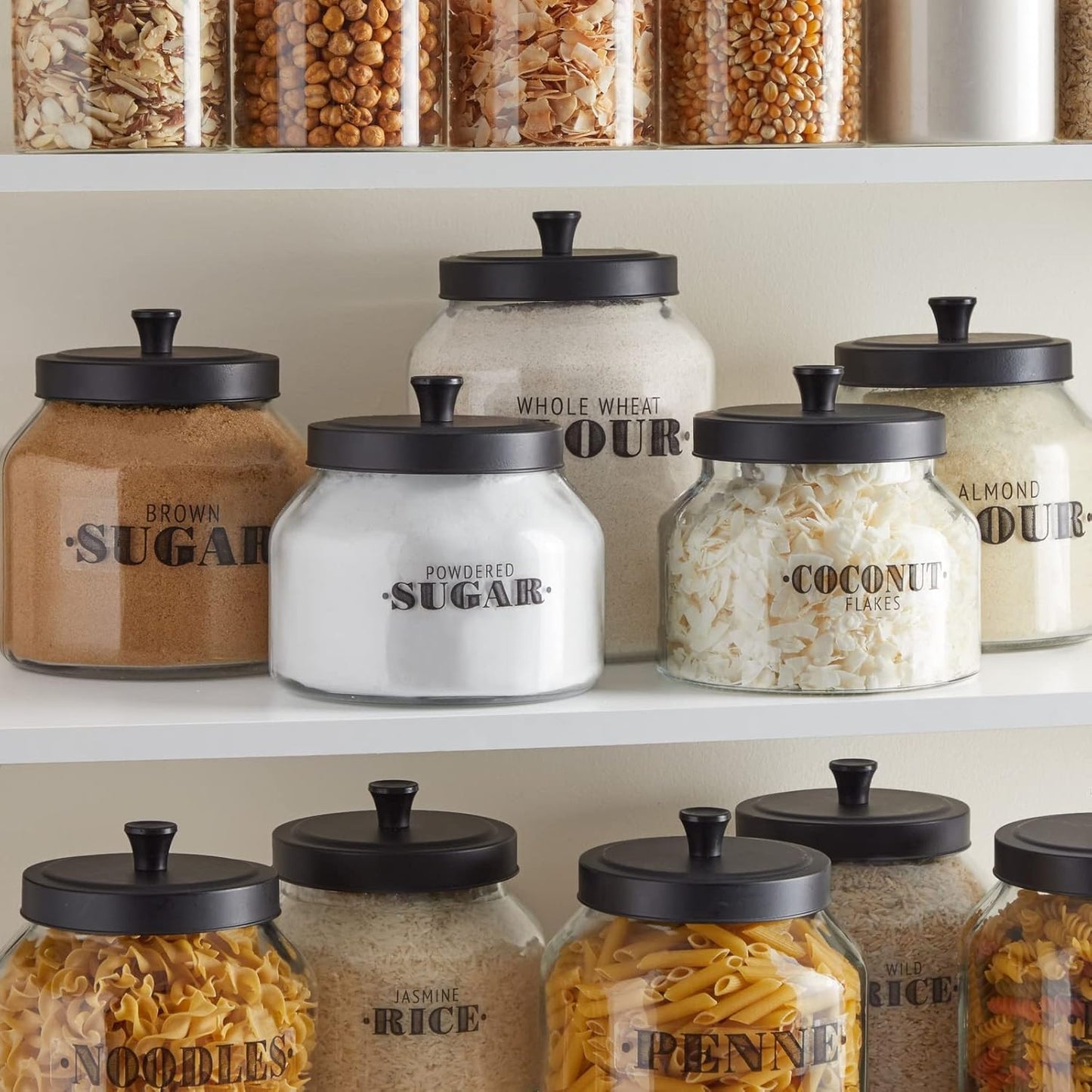 Talented Kitchen 154 Pantry Labels for Food Containers - Assorted Sizes & Black Bold Text on Clear Waterproof Vinyl - Preprinted Vintage Kitchen Labels & Farmhouse Style Pantry Organization