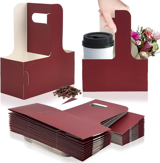 2 Cup Disposable Drink Carrier for Delivery with Handle,30 Count Red Paperboard Cup Holder,Cup Carriers for Hot or Cold Drinks,Coffee Carrier, Food Delivery,Take Out Cup Carriers (Wine Red, 30 PCs)
