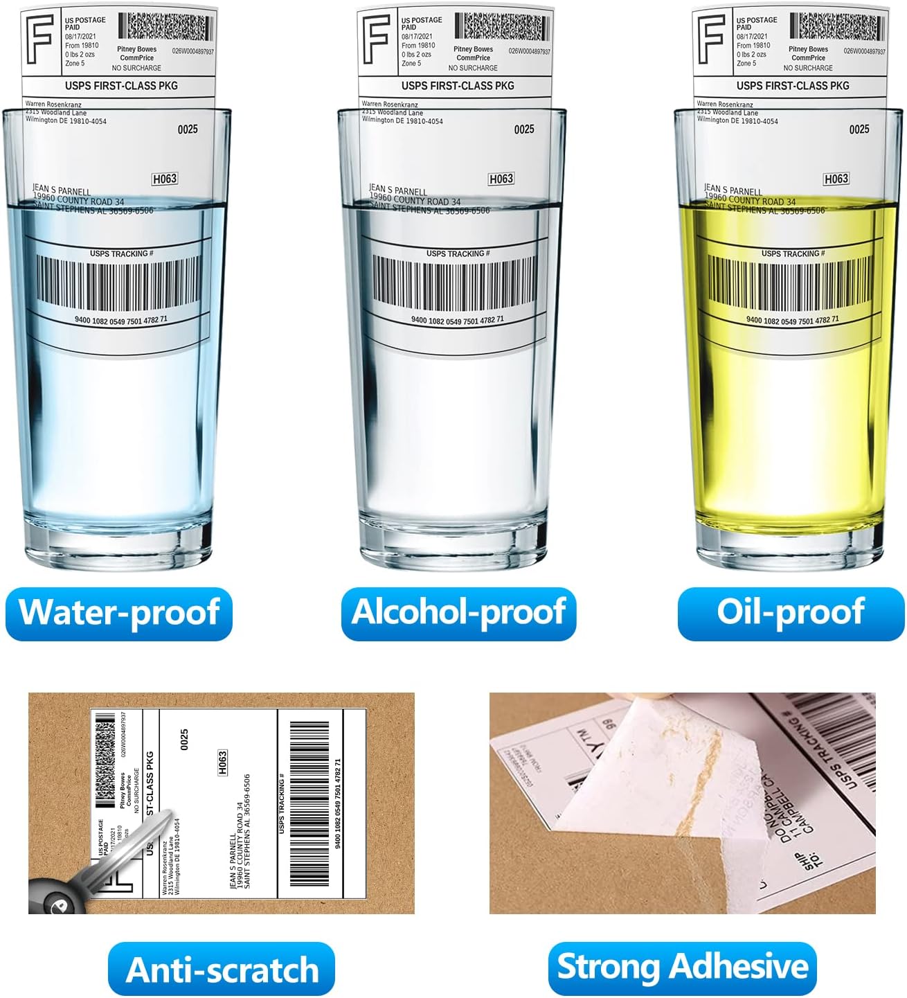 FungLam 4 Rolls 4x6 Direct Thermal Shipping Labels, 250 Labels Per Roll, 1" Core, Perforated, White Mailing Postage Shipping Label Compatible with Zebra 2844 ZP-450 ZP-500 ZP-505