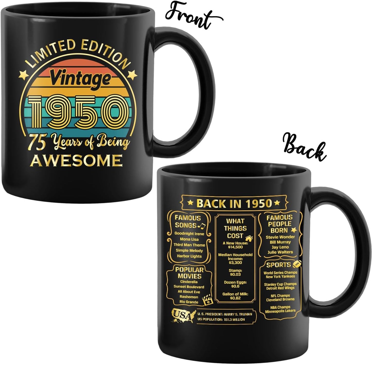 QUPT 75th Birthday Gifts for Women Men, 75th Birthday Gifts for Him, 75 Years Old Gifts, 1950 Birthday Gifts for Women Men, 1950 Birthday Gifts for Her Him, 75th Birthday Presents Coffee Mug