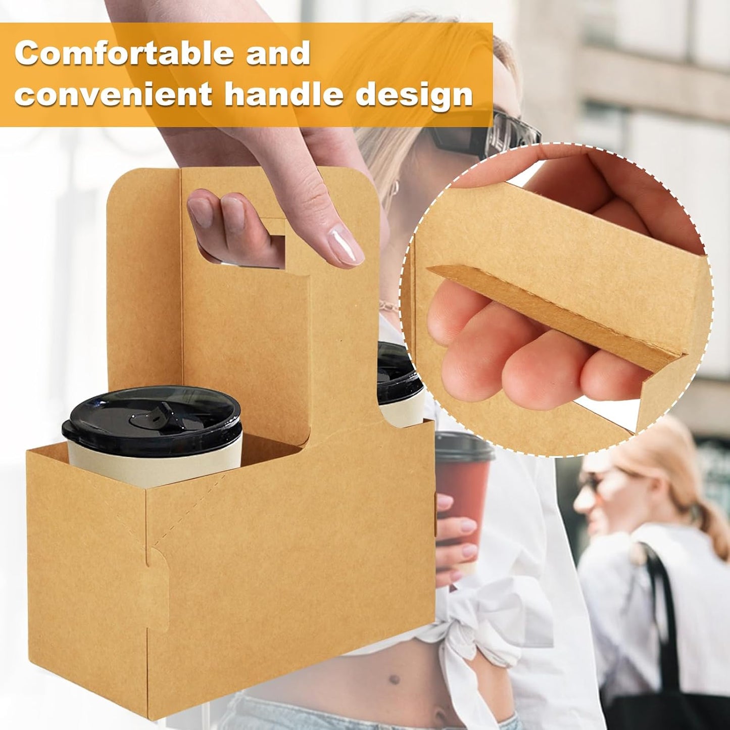 CertBuy 50 Pack 2 Cup Drink Carrier With Handle Kraft Paperboard Cup Holder Disposable Cup For Drinks, Takeout, Cafe And Restaurant Food Service Delivery