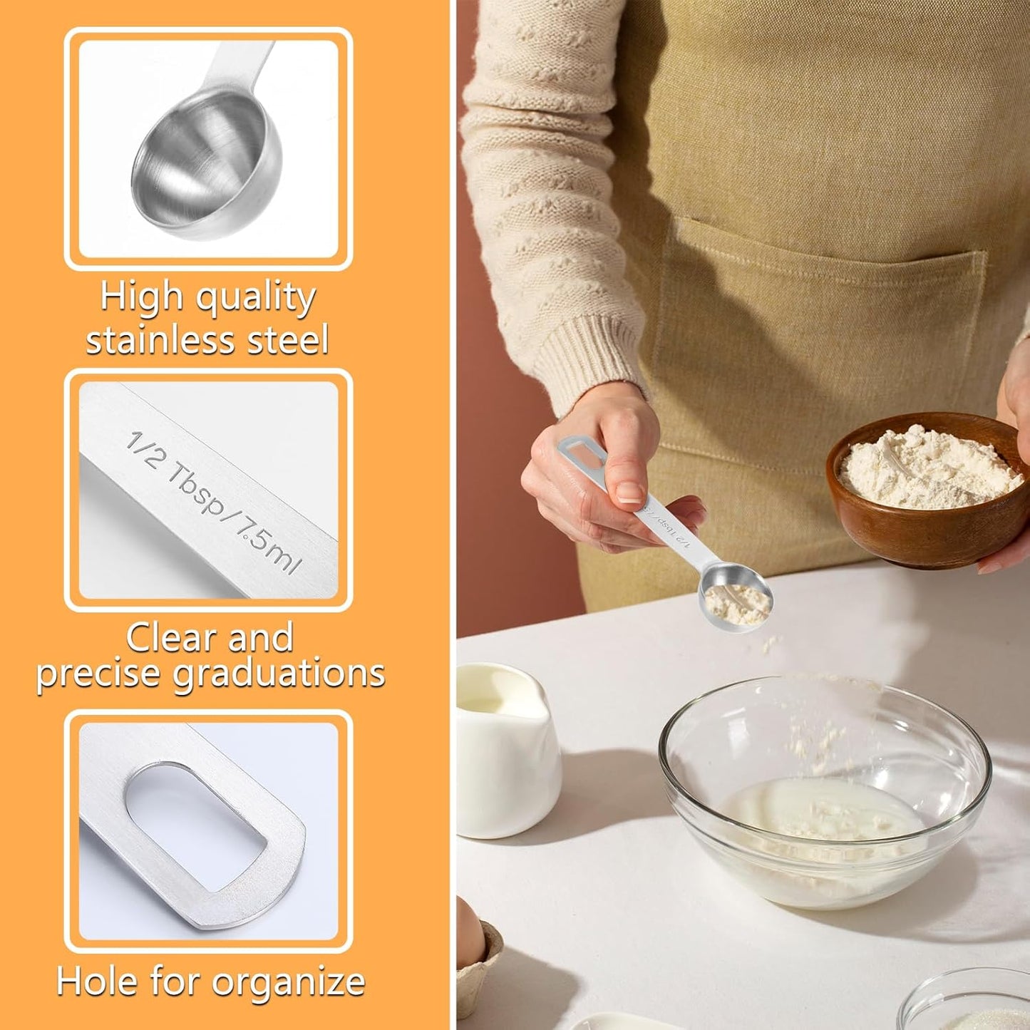 2 PCS Measuring Spoons Tablespoon Measuring Spoon 1/2 Tbsp (1 1/2 tsp | 7.5 ml |7.5 cc| 0.25 oz) Mini Spoons Stainless Steel Measuring Spoons for Kitchen Cooking Spoon(Silver)