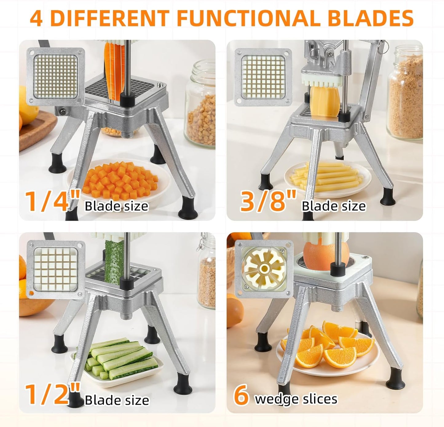 Commercial Vegetable Chopper, Heavy Duty Professional Fruit Dicer with 1/4" Replacement Blade, Stainless Steel French Fry Cutter, Fruit Slicer for Tomato Peppers Potato Mushroom