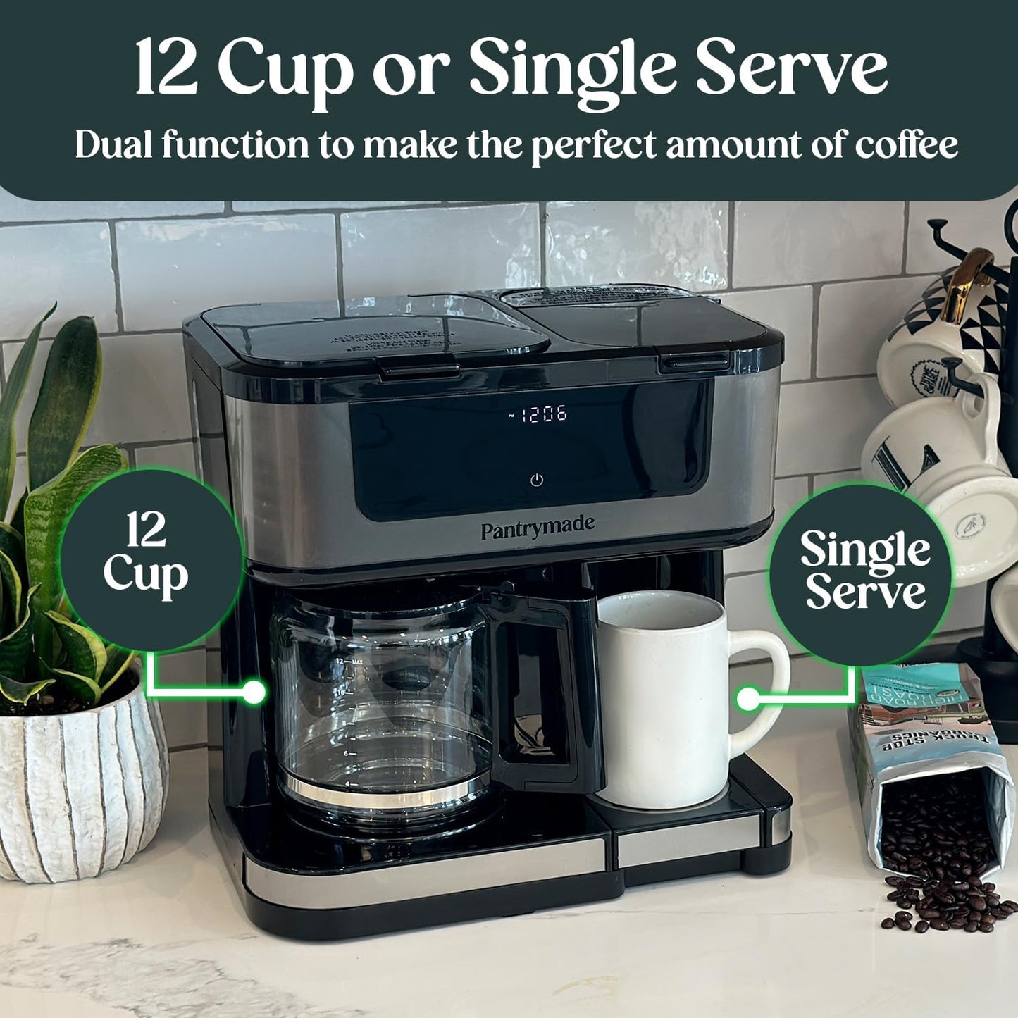 Deluxe 12-Cup Coffee Maker & Single Serve Brewer – Programmable, K-Cup Compatible, Adjustable Brew Size, Glass Carafe, Auto Shut-Off - Ideal for Home or Office