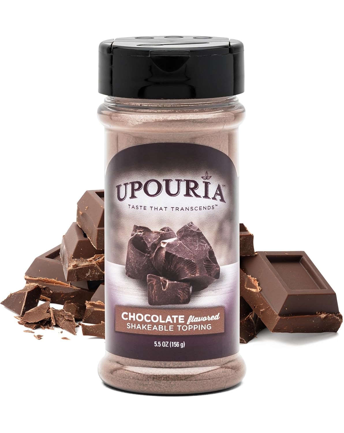 Upouria Chocolate Flavored Shakable Topping for Coffee, Lattes, Desserts, Gourmet Cocoa Taste, 5.5oz