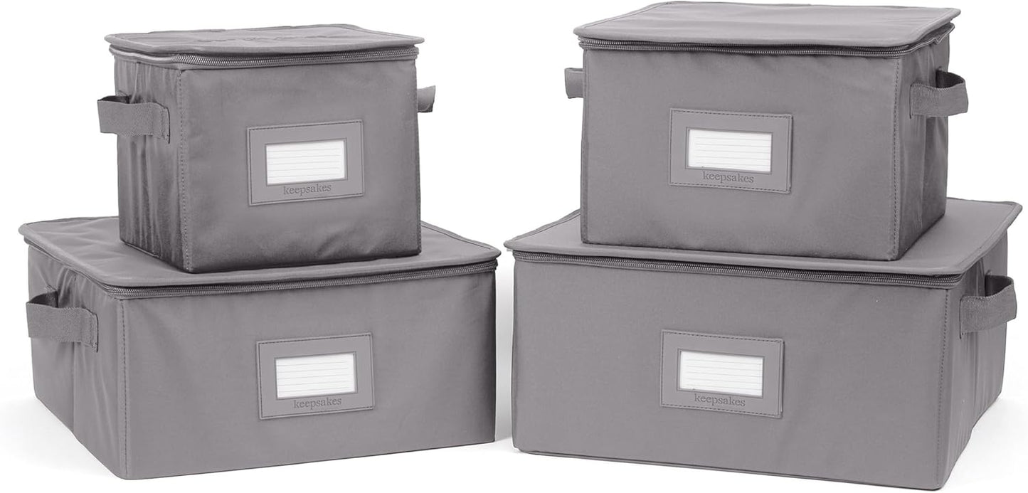 Covermates Keepsakes Dish Storage Box - Stackable, Reinforced Handles, China Storage, Graphite