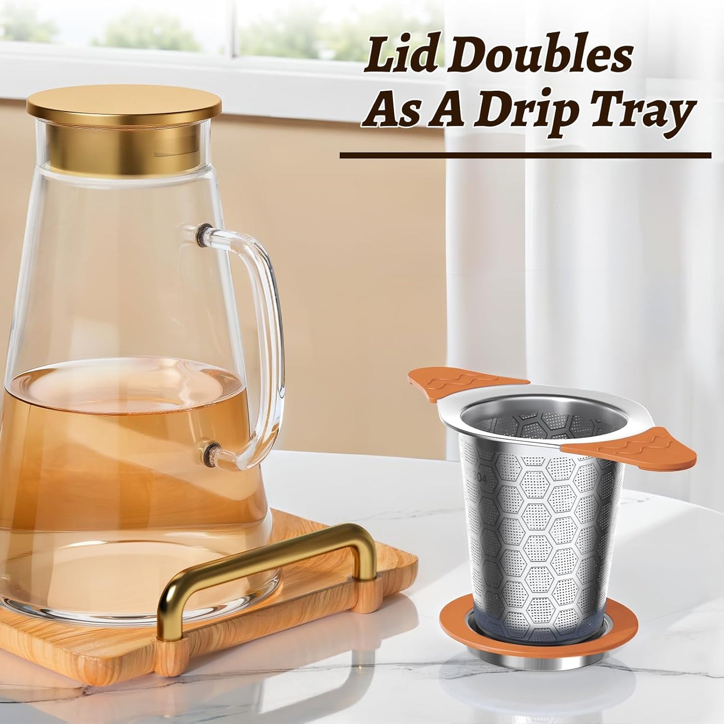 Tea Infuser for Loose Leaf Tea,18/8 Stainless Steel Tea Infuser with Heat Proof Silicone Handles,Extra Fine Mesh Tea Strainers Filter Fine Tea Leaves Effectively,Fits TeaPots/Mugs-Orange