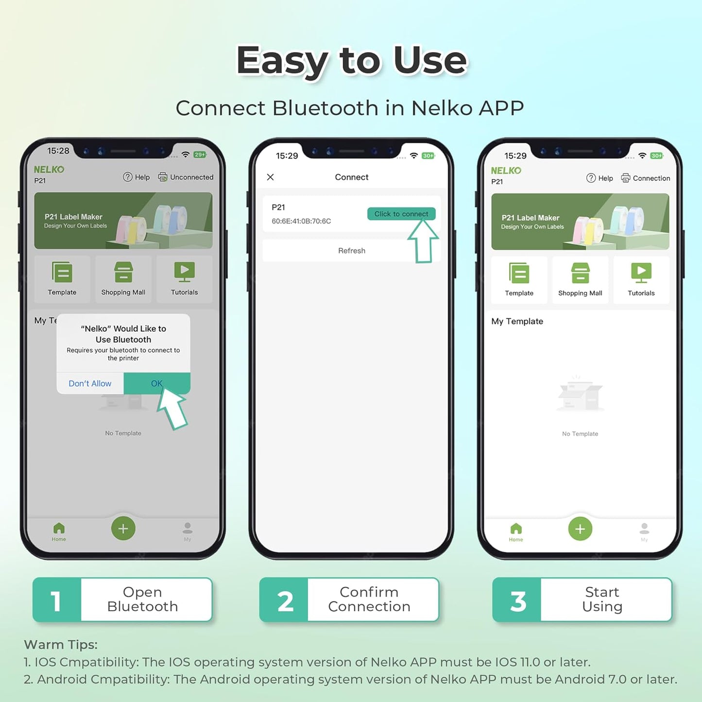 Nelko Label Maker Machine with Tape, P21 Bluetooth Label Printer, Wireless Mini Label Makers with Multiple Templates for School Office Home, Black