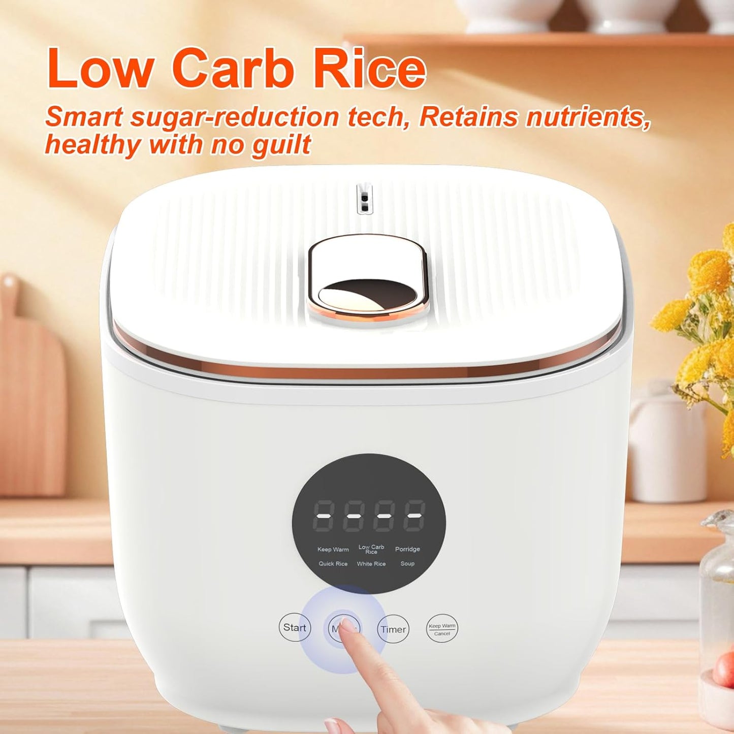 3L Healthy Low Carb Rice Cooker, Low Sugar Digital Steamer,Porridge,Soup,Quick Rice,White Rice,Stainless Steel Filter Basket，5 Cooking Functions,24H Timer & Auto Keep Warm