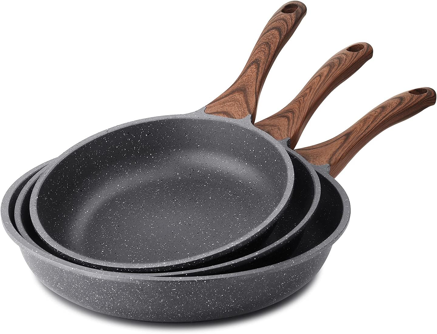 SENSARTE Nonstick Frying Pan Skillets, Swiss Granite Coating Omelette Pans, Healthy Cookware Chef's Pan, Free of Intentionally Added PFOA (9.5+11+12.5 Inch)