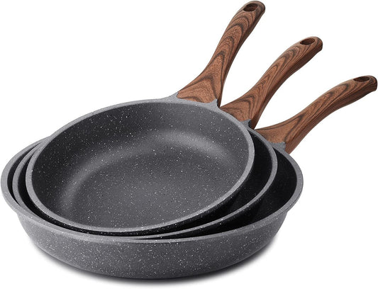 SENSARTE Nonstick Frying Pan Skillets, Swiss Granite Coating Omelette Pans, Healthy Cookware Chef's Pan, Free of Intentionally Added PFOA (9.5+11+12.5 Inch)