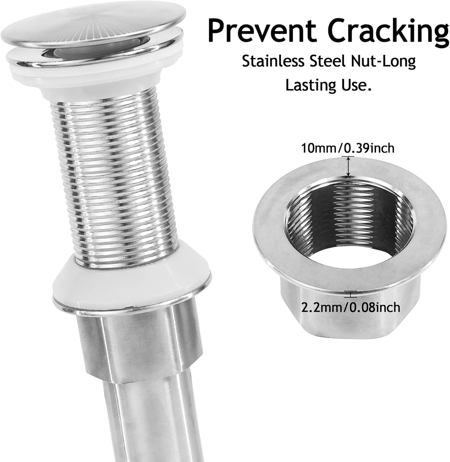 Bathroom Sink Drain,4 Pack Drain Stopper Without Overflow,Pop Up Drain Assembly with Detachable Strainer Basket,Built-in Anti-Clogging, Stainless Steel Nut Brushed Nickel