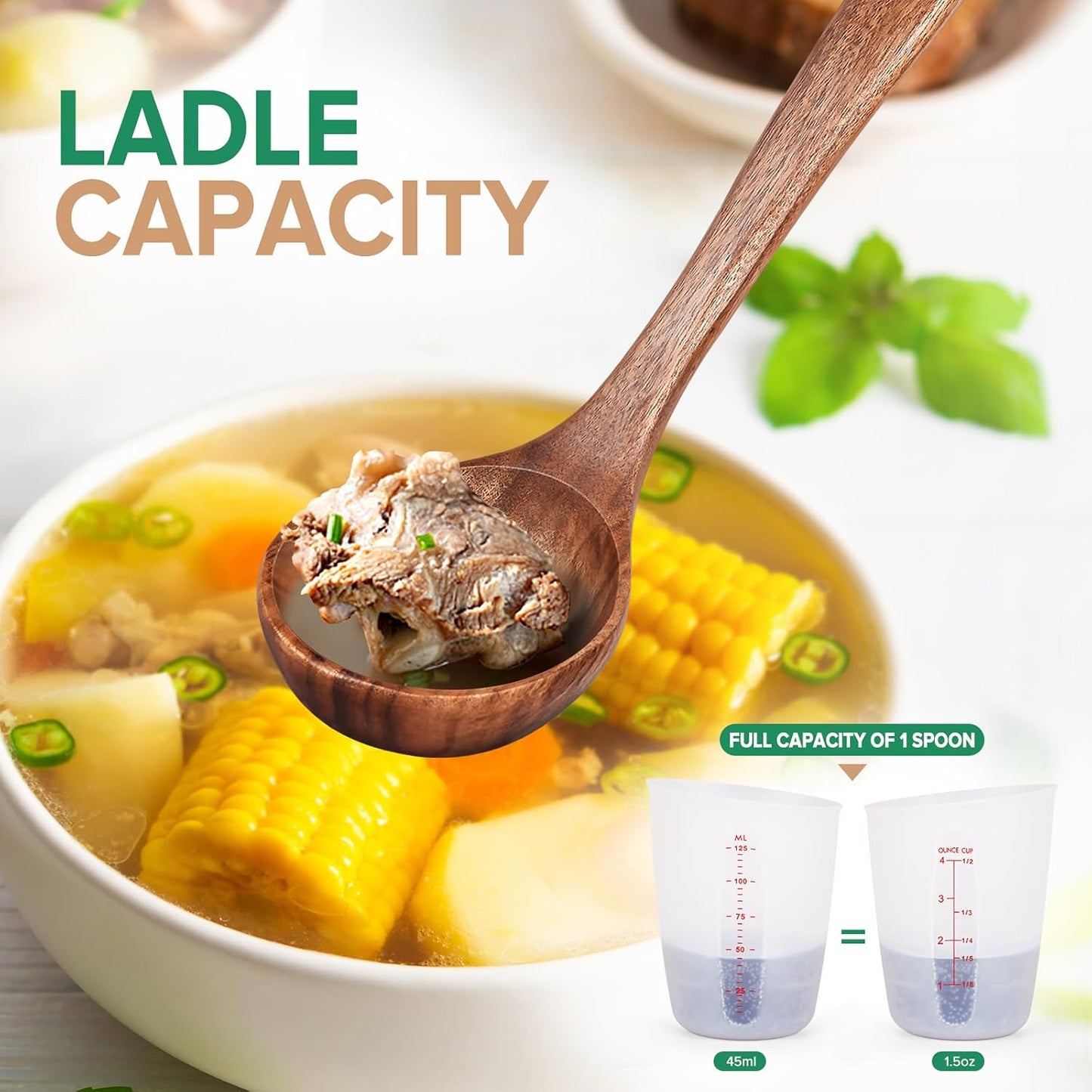 Wooden Soup Spoon for Cooking, Teak Acacia Soup Ladle, Non-Toxic Natural Wood Serving Spoon for Gravy Sauce Porridge, Long Handle Deep Scooper Server Utensil, No-Scratch Cookware Surface,10.6″