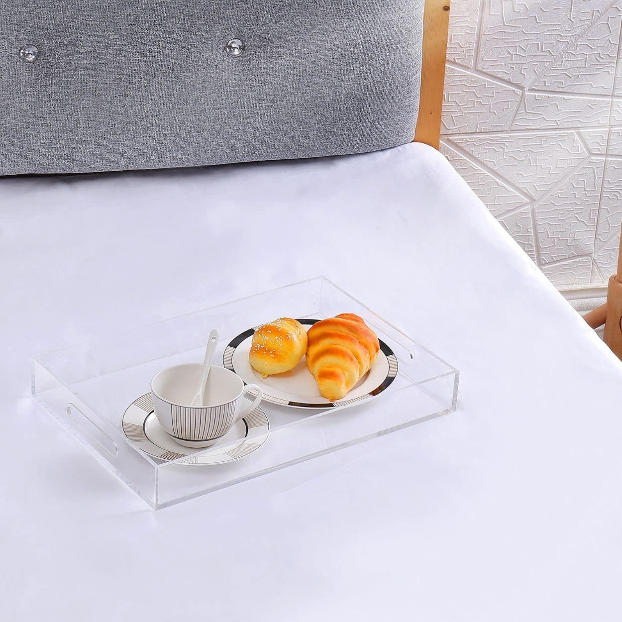 Modern Acrylic Ottoman Tray with Cutout Handles, Acrylic Serving, Organizer Decorative for Living Room, Bedroom,Bathroom and Kitchen Tabletop (Clear, 11x14 Inch)