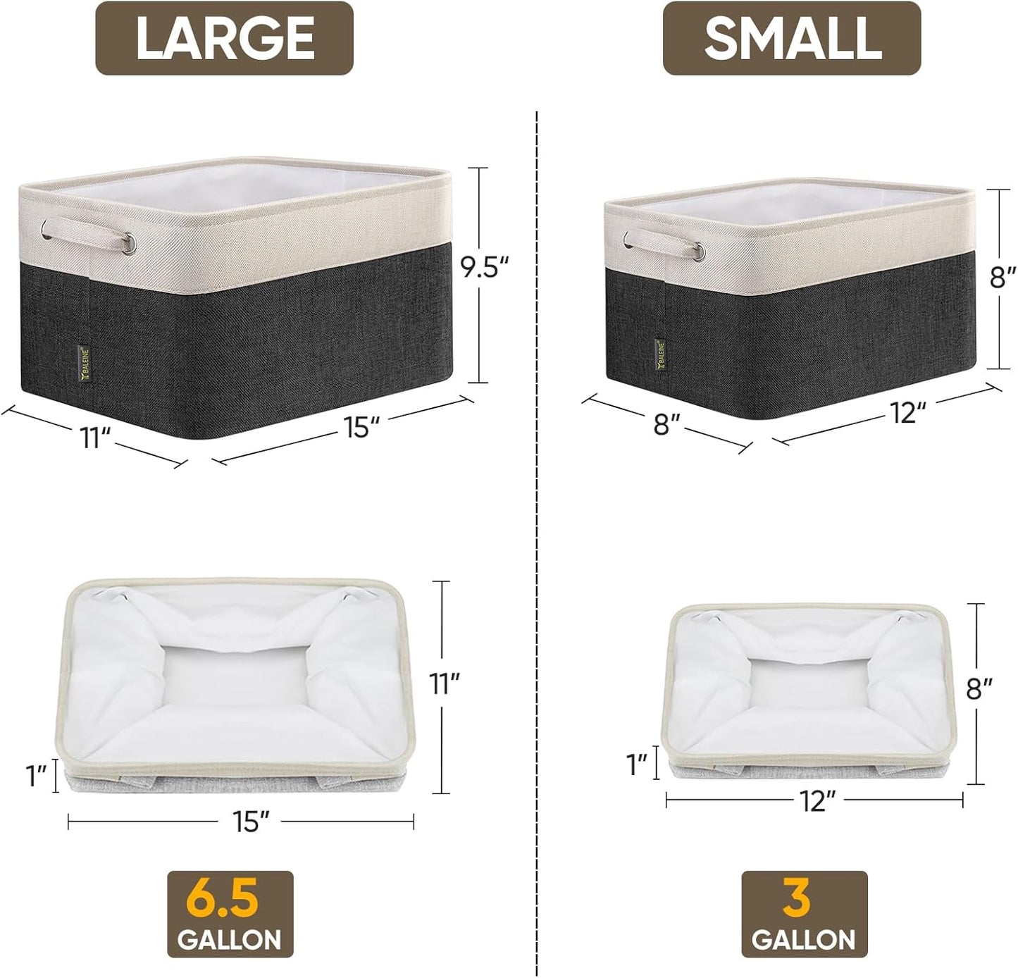 BALEINE 1 Pack Fabric Storage Bins for Shelves, Linen Storage Baskets for Organizing, Decorative Closet Bins for Clothes, Home (Black, 15''x11''x9.5'')