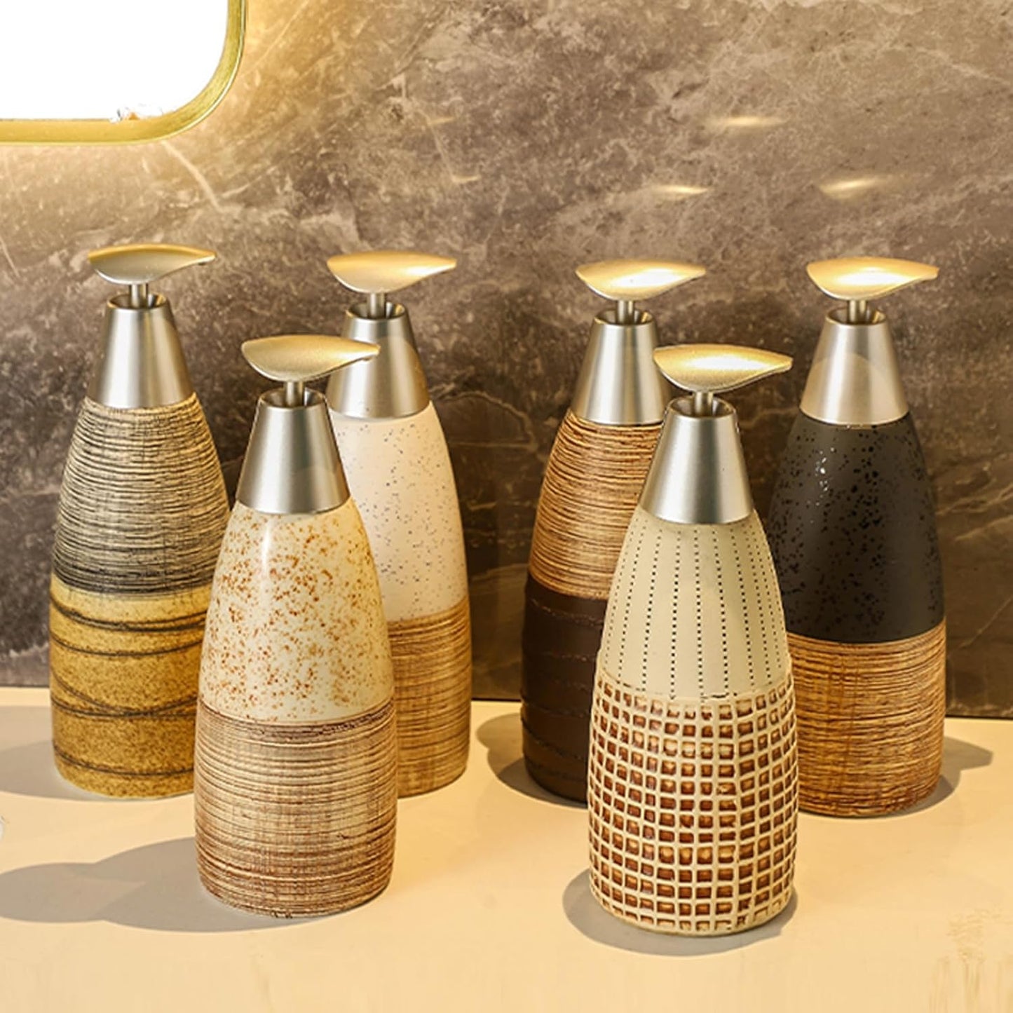 Ceramic Soap Dispenser with Plastic Pump – 12oz Refillable Liquid Dispenser for Bathroom, Kitchen, Office, Hotel, Airbnb, or Vacation Rental (Type B)