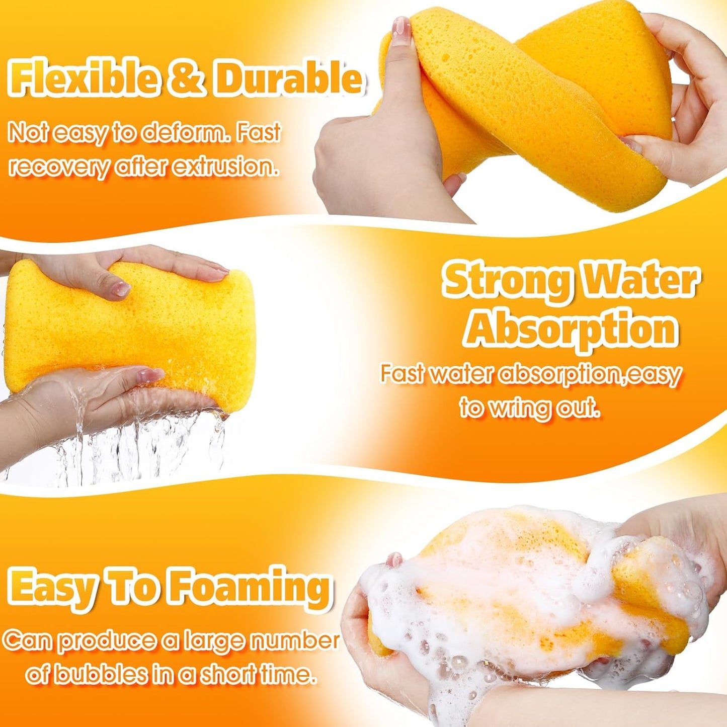 Tioncy 6 Pcs Large Sponges Bulk 7.5 x 5.5 x 1.9 Inch Grouting Car Wash Foam Cleaning and Washing Sponge Commercial Foam Large All Purpose for Cleaning Dishes Car Tile Bike (Yellow)