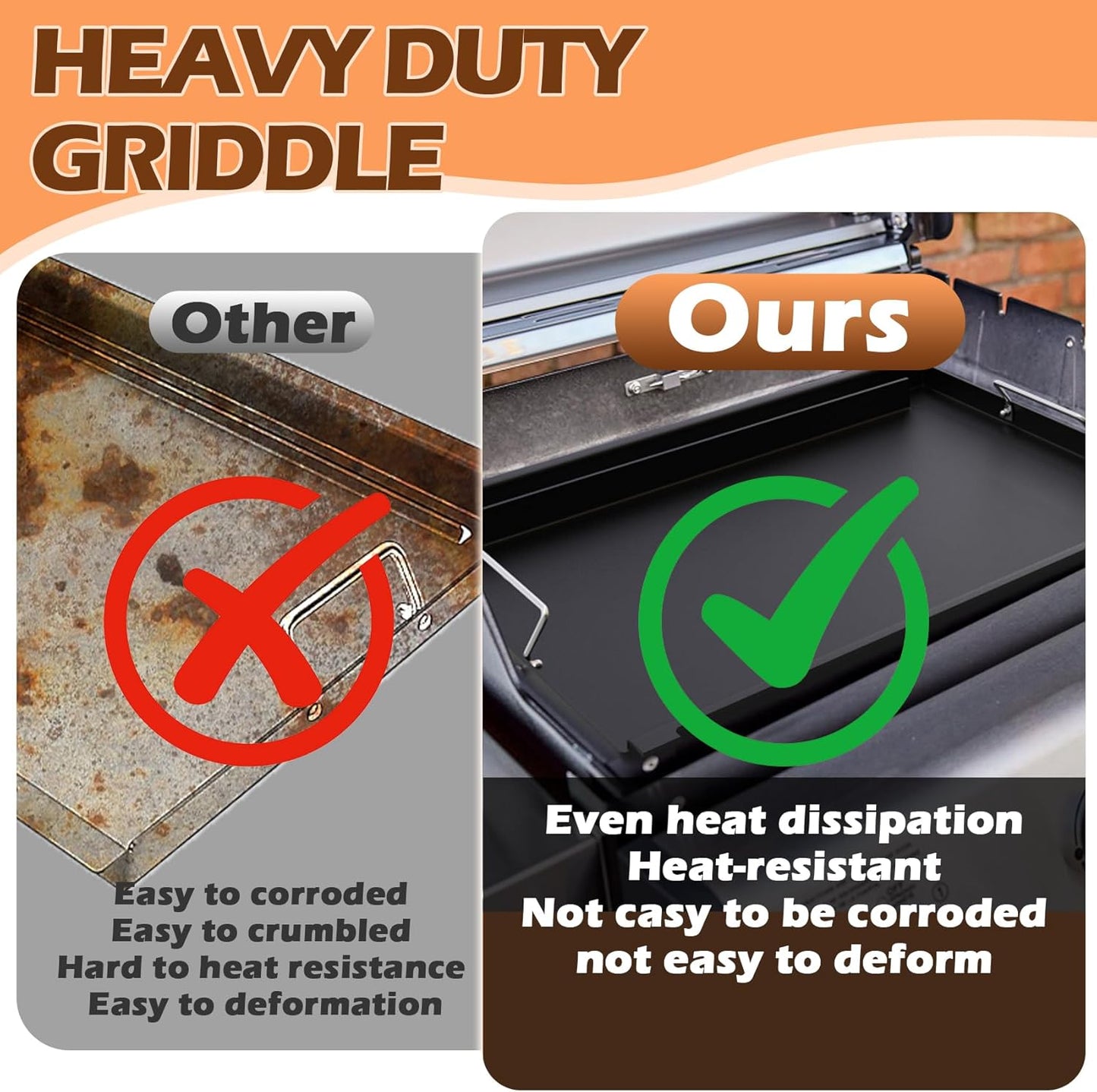 6787 Full-Size Rectangular Griddle Replacment Parts for Weber Spirit I & II 300 Series Gas Grills, Flat Top Griddle Insert with Handles for Weber Spirit E-320 S-320 E-310 S-310, Non-stick Carbon Steel