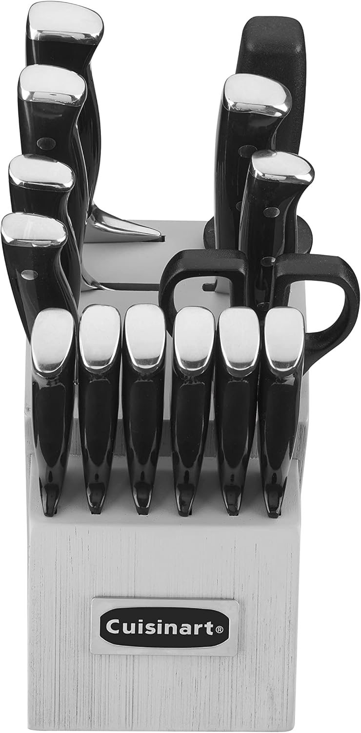 Cuisinart 15-Piece Knife Set with Block, High Carbon Stainless Steel, Forged Triple Rivet, Black/Gray C77BTR-15PG