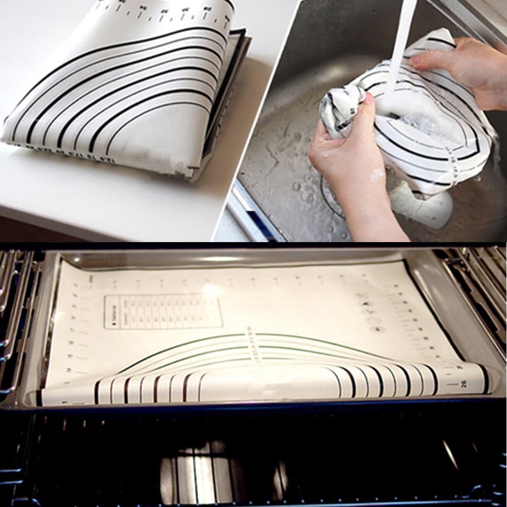 Silicone Baking Mats Set of 2,Large 23.62" x 15.74" Small 11.41" x 10.23",Non Stick Non Skid Pastry-Mat with Measurements (Black)