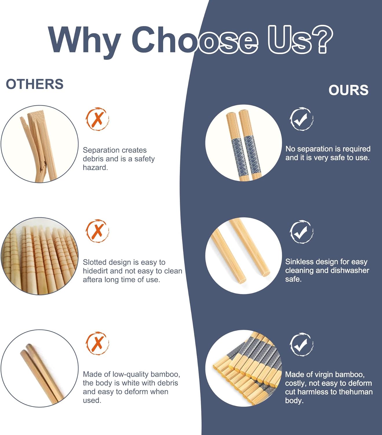 500 Pairs Bamboo Chopsticks Disposable | Reusable | Separated | Bulk | Chinese | -（9.45in）