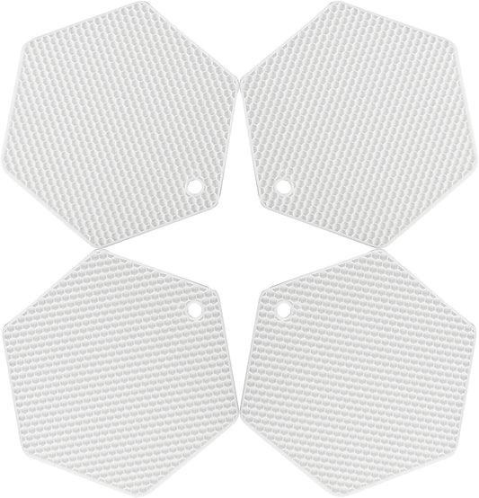4 Packed Silicone Trivet Mats - DIY Different Size Dish Drying Mat, Hot Pot Holder for Pots & Pans, Non-Slip & Heat Resistant Kitchen Hot Pads for Countertops & Table, White