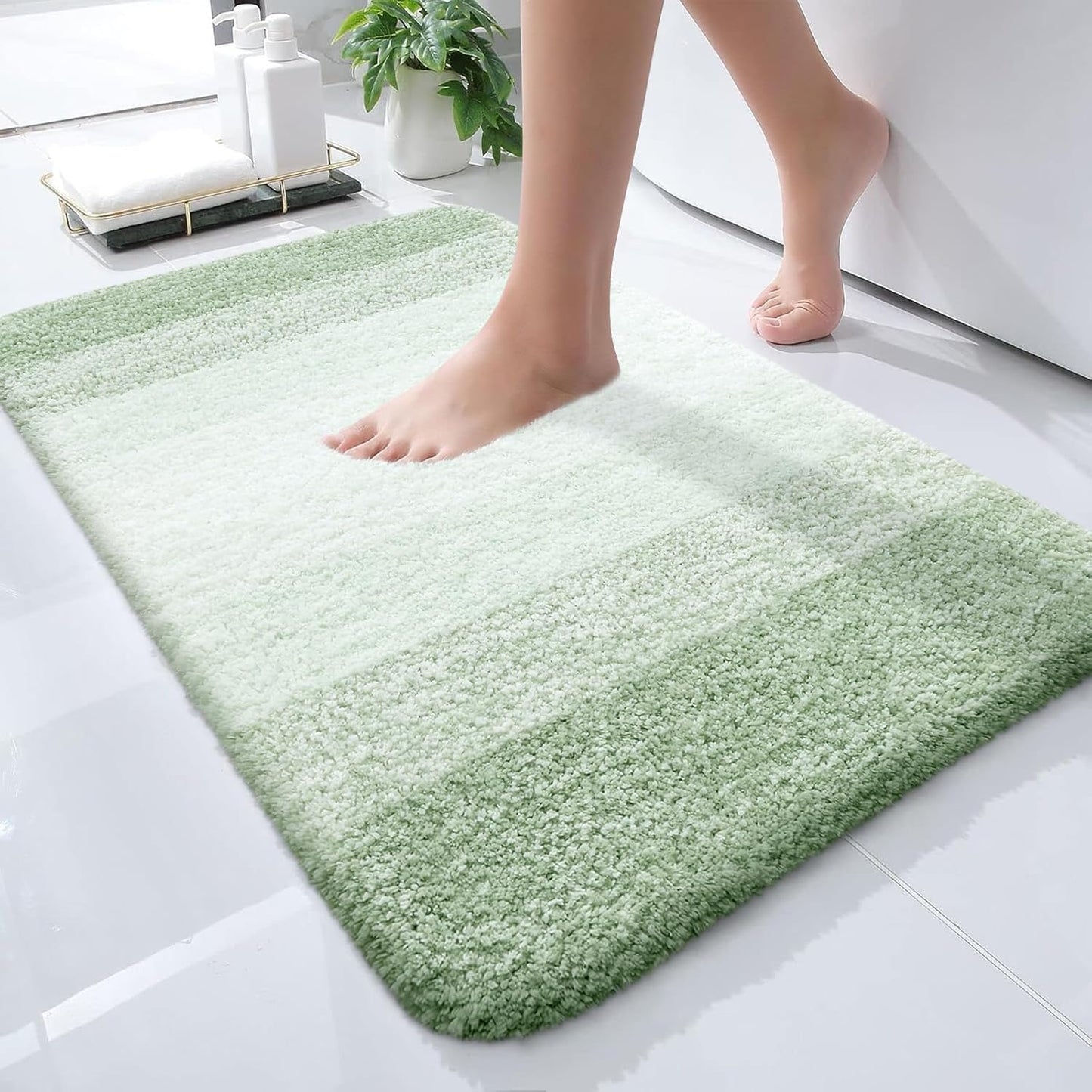 OLANLY Bathroom Rugs Mat 24x16, Extra Soft Absorbent Microfiber Bath Rugs, Rubber Backing, Quick Dry, Machine Washable Bath Mats for Bathroom Floor, Tub and Shower, Home Decor Accessories, Sage Green