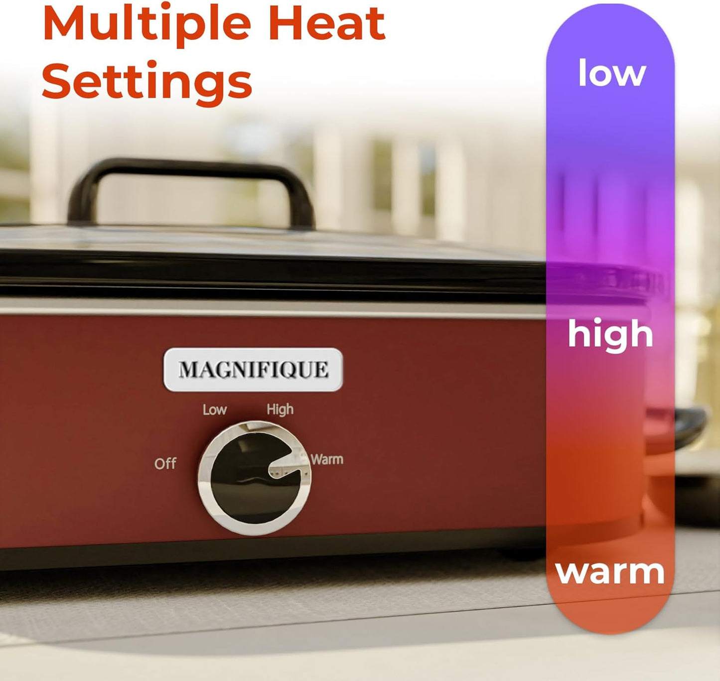 [NEW] MAGNIFIQUE 4-Quart Slow Cooker with Casserole Manual Warm Setting - Perfect Kitchen Small Appliance for Family Dinners, Dishwasher Safe Crock, Red