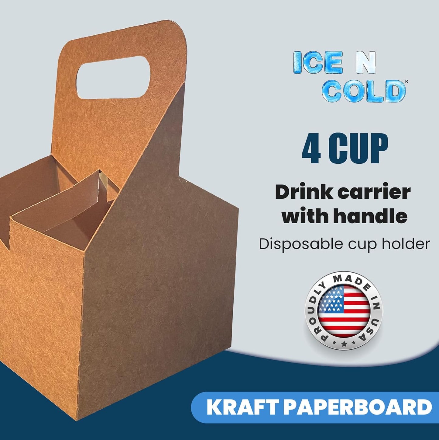 4 Cup Drink Carrier with Handle | Kraft Paperboard Holder Disposable for Hot or Cold Drinks Food Delivery Services, Uber Eats, Door Dash (10)