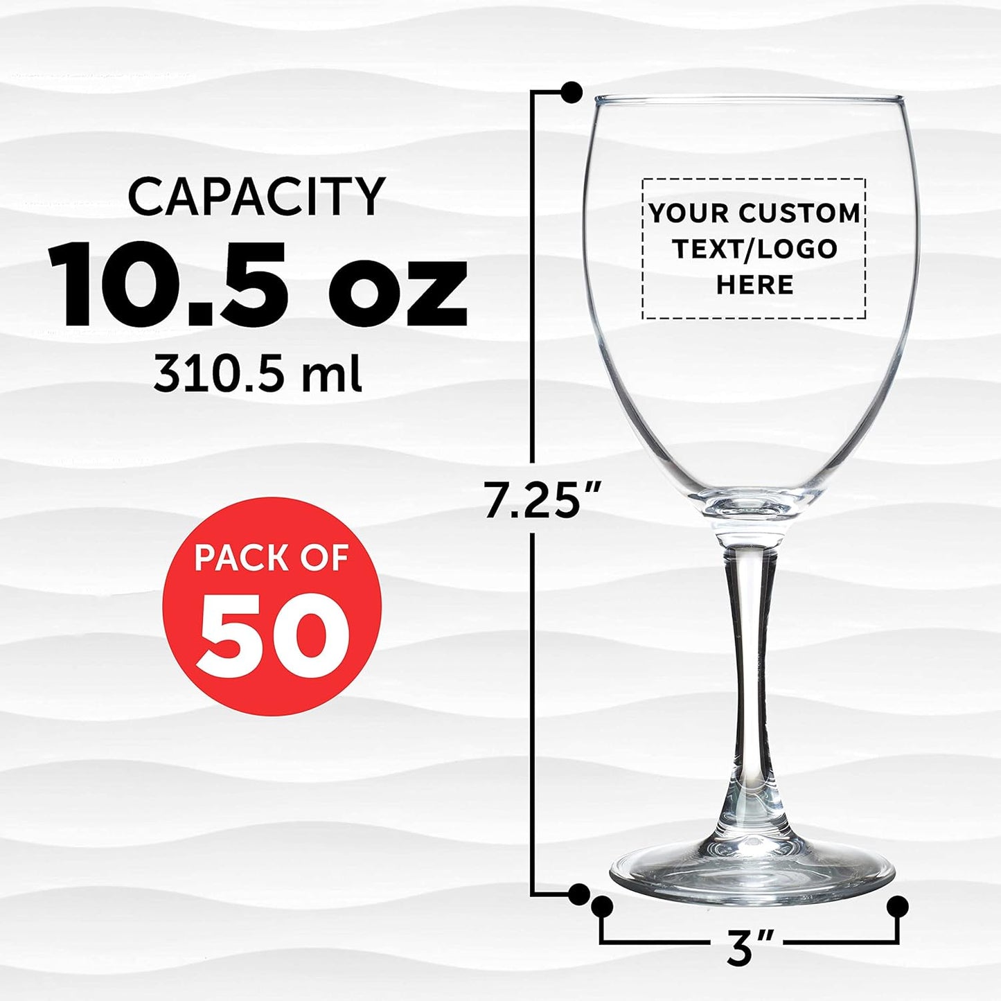 Custom Nuance Wine Glasses by ARC 10.5 oz. Set of 50, Personalized Bulk Pack - Restaurant Glassware, Perfect for Red Wine, White Wine, Cocktails - Clear