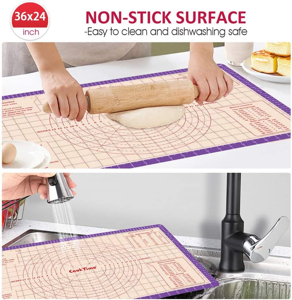 Silicone Pastry Mat 36 x 24 Inch - Larger Silicone Baking Pastry Mat for Rolling Dough,Non Slip Silicon Dough Sheet with Measurement,Perfect for Making Pie,Pizza(Purple)