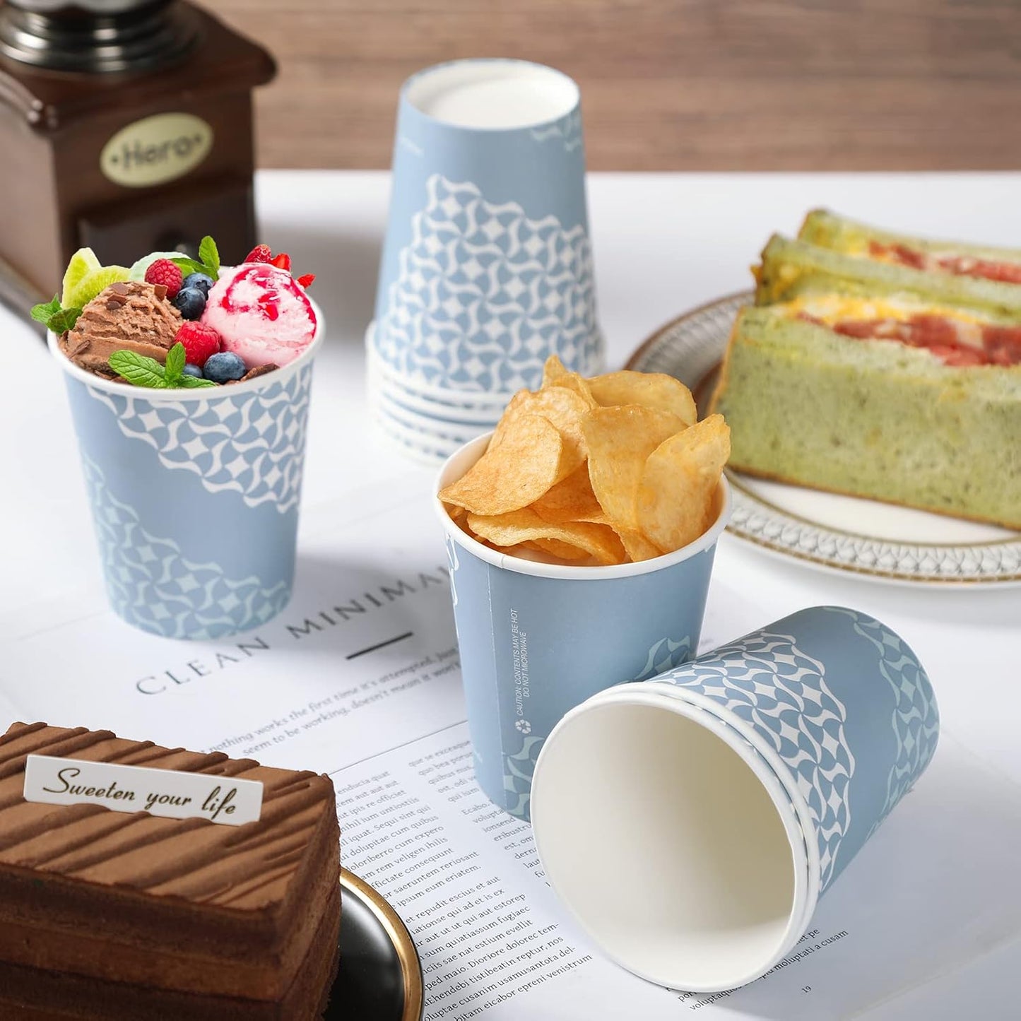 MUCHII 8 oz Paper Cups, 300 Count Disposable Coffee Cups for Hot Beverages, Water, Juice, or Tea