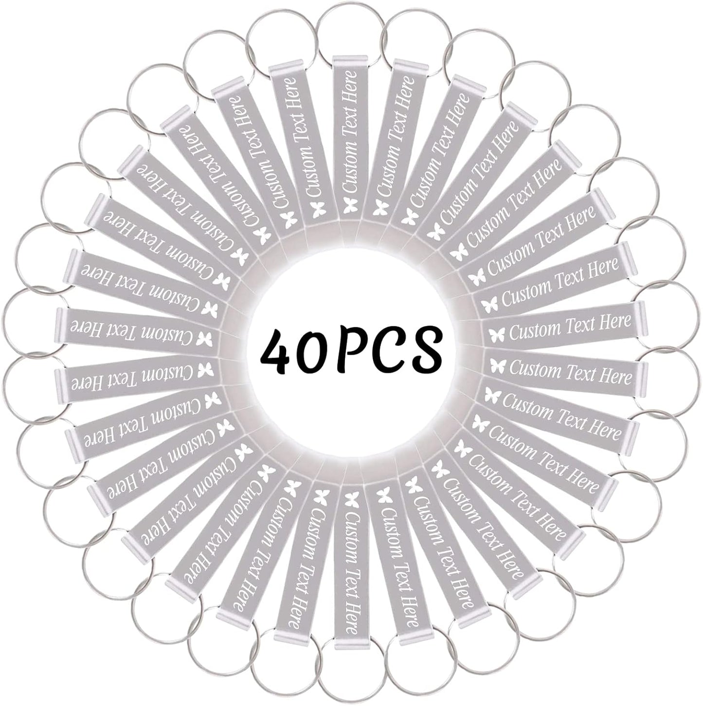 40PCS Personalized Bottle Opener Keychain Bulk Custom Beer Bottle Opener with Logo Text Engraved Wedding Bottle Opener Favors Customized Gifts for Guests Baby Shower Birthday Party-Silver