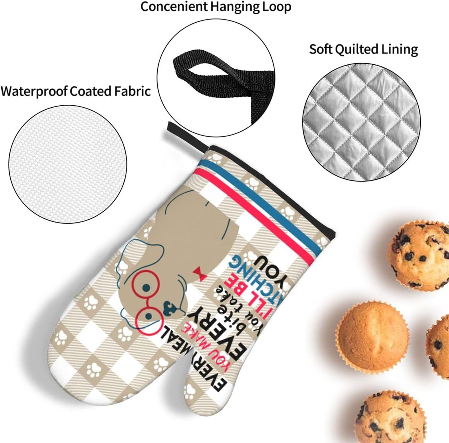 Funny Dog Oven Mitts and Pot Holders Sets of 3 Heat Resistant Hot Pads Cute Oven Gloves for Cooking Grilling Baking Kitchen Decor, Kitchen Gifts for Cooks Baker Cooking Lover Women