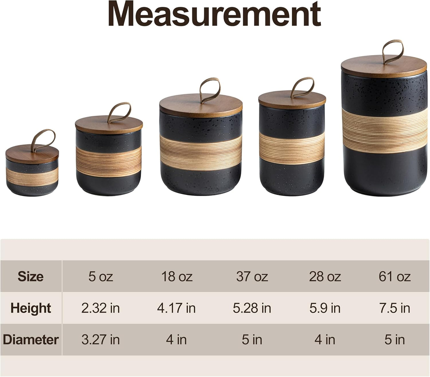 Large Storage Containers with Lids, Ceramic Coffee Container Kitchen Food Storage Jars for Spice Sugar Tea Bag, Stackable Decorative Jars for Counter, Black & 61 fl.oz